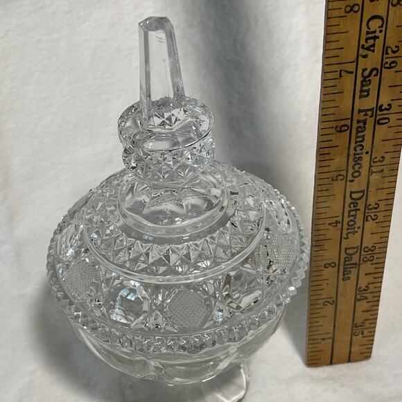 Cut Crystal Glass Vintage Candy Bowl with Cover 8” Tall 4.5” Wide W/ Base - Picture 6 of 8
